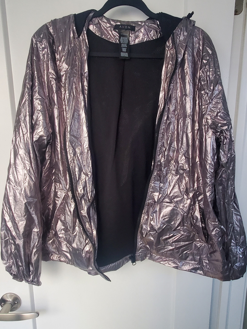 Avon Metallic Hooded Bomber Jacket in Silver
